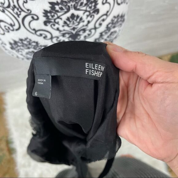 Eileen Fisher Black Beaded Silk Cami Midi Dress - Picture 7 of 10